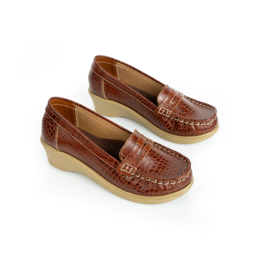 شوز حريمي جلد لازار طبيعي هافان بنعل بلوتان طبي طري وارتفاع نعل 4 سم